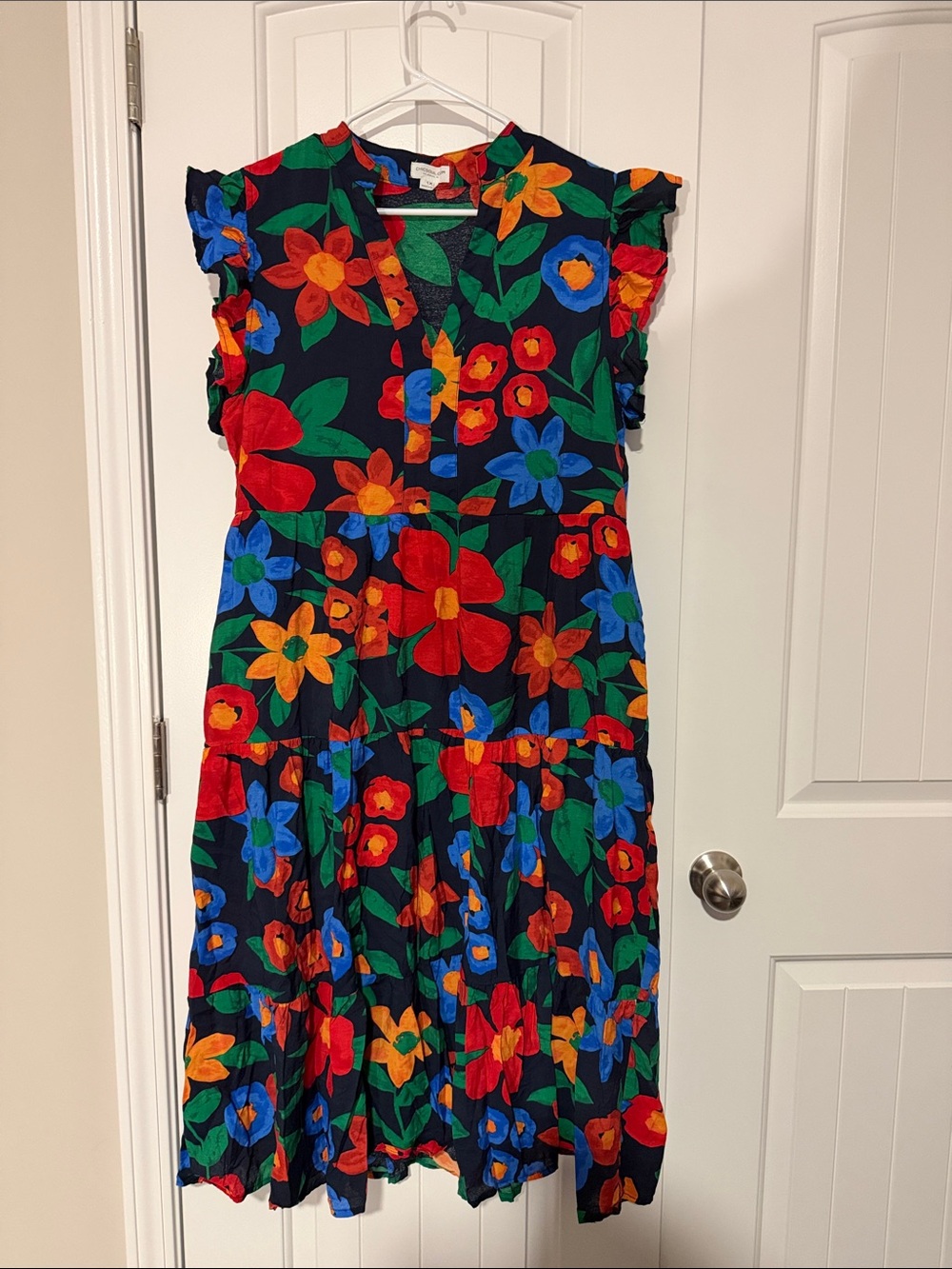 Chic Soul Black Floral Midi Dress with Bright Multicolor Flowers